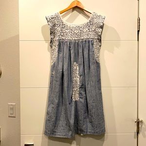 RARE Mi Golondrina — white on blue and white stripe Flores dress — S — worn once